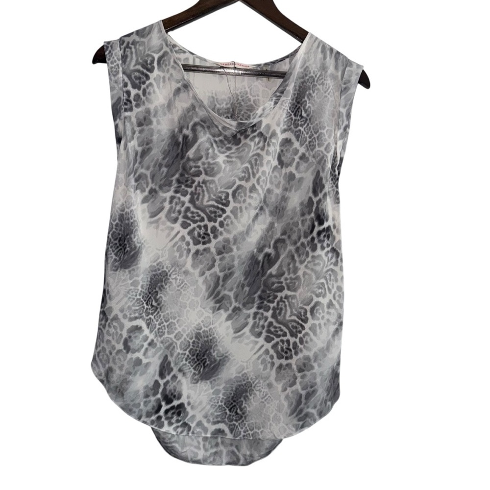 Rebecca Taylor 100% Silk Grey Abstract Animal Print Sleeveless Blouse 4 luxury - Picture 2 of 5